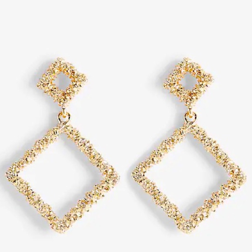 NWT Express Crackle Metal Diamond Drop Earrings
